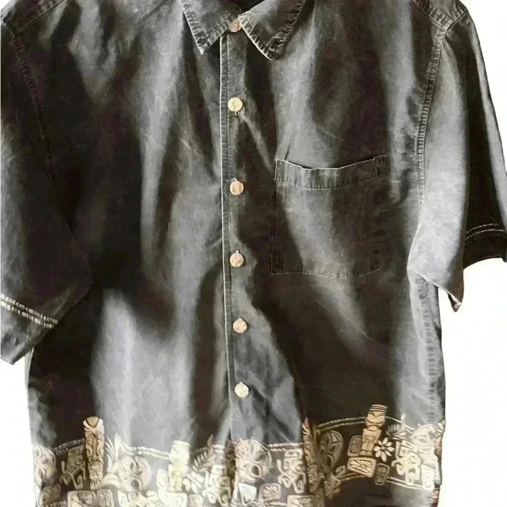Vintage Sideout large black shirt sleeve Hawaiian totem button up shirt. Guc - Picture 5 of 10